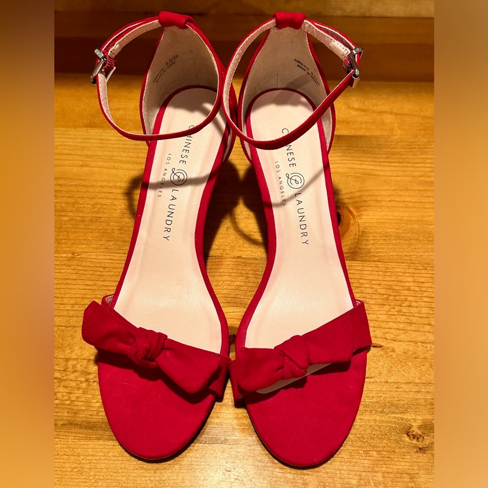 Chinese Laundry Red Heels with Bow and Ankle Strap